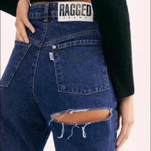 Ragged Back Slash Mom Jeans Blue - Picture 2 of 2